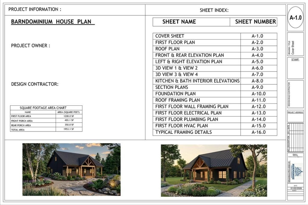 40x30 Barndominium Permit Set, 2 Bed 2 Bath