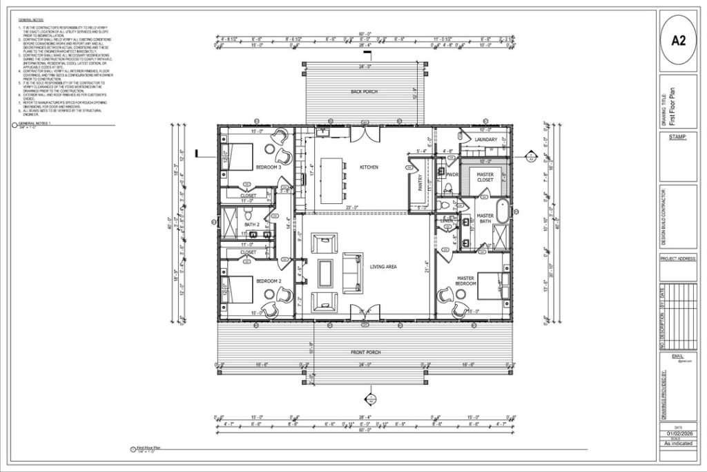 40x60 Barndominium Permit Set, 3 Bed 3 Bath