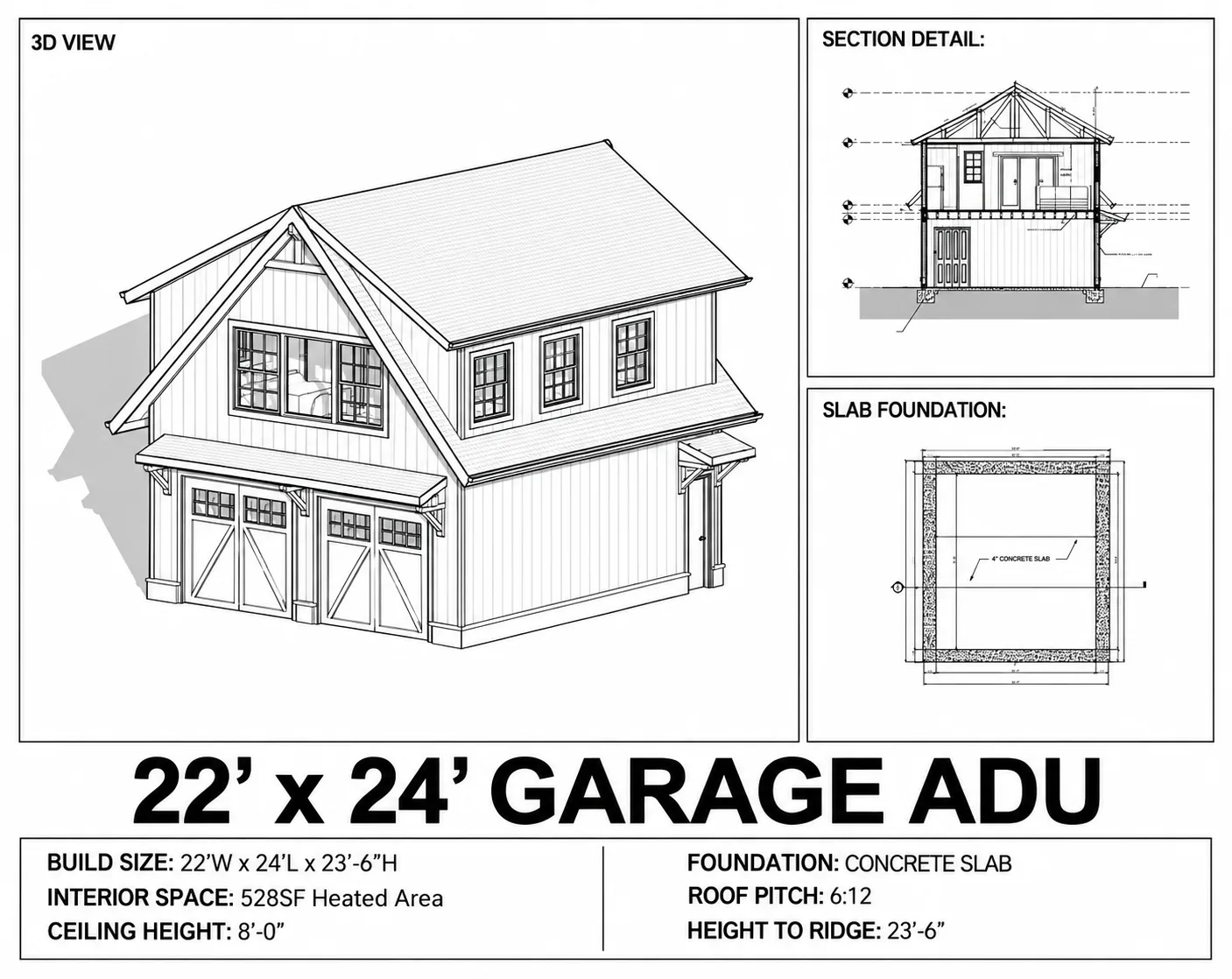 ADU Garage Loft, 22x24 floor plan