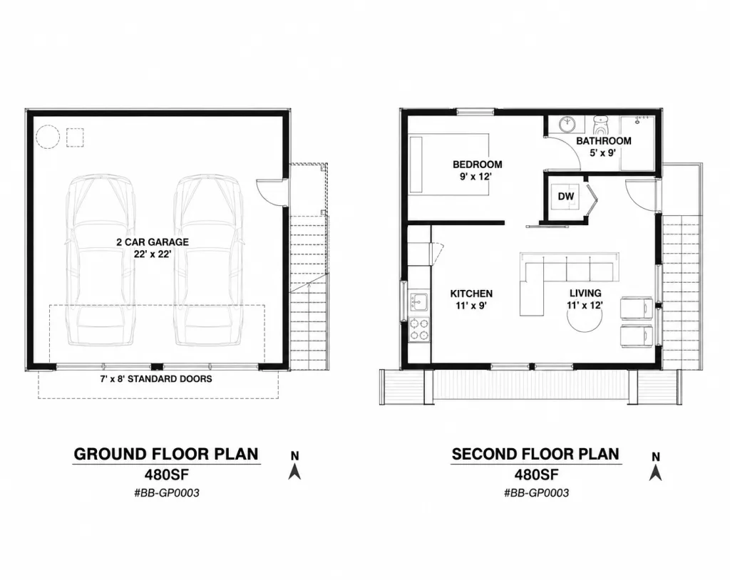 Two-Car ADU Garage Loft, 22x22