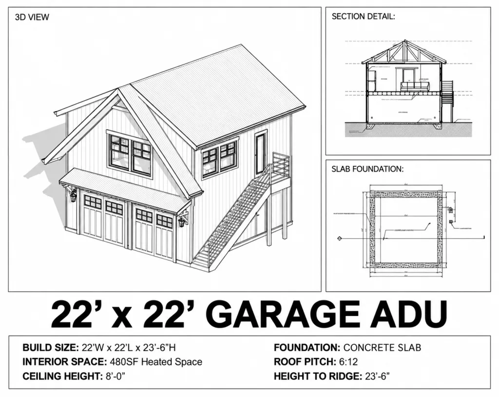 Two-Car ADU Garage Loft, 22x22