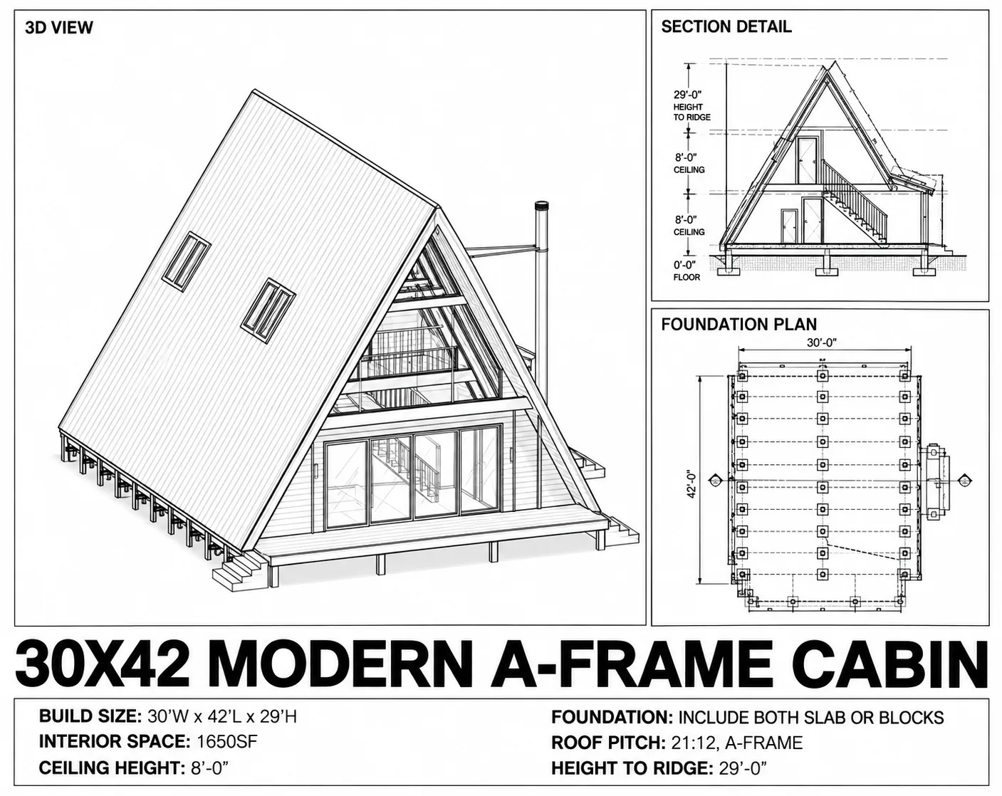 Modern A-Frame Cabin, 30x42 floor plan