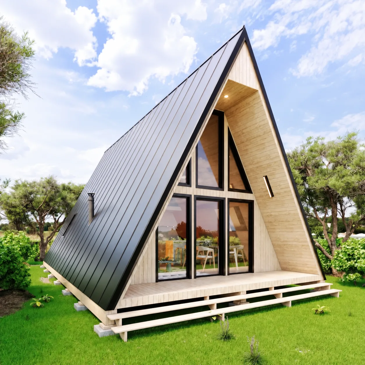 Two Bedroom A-Frame Cabin, 36x20 floor plan