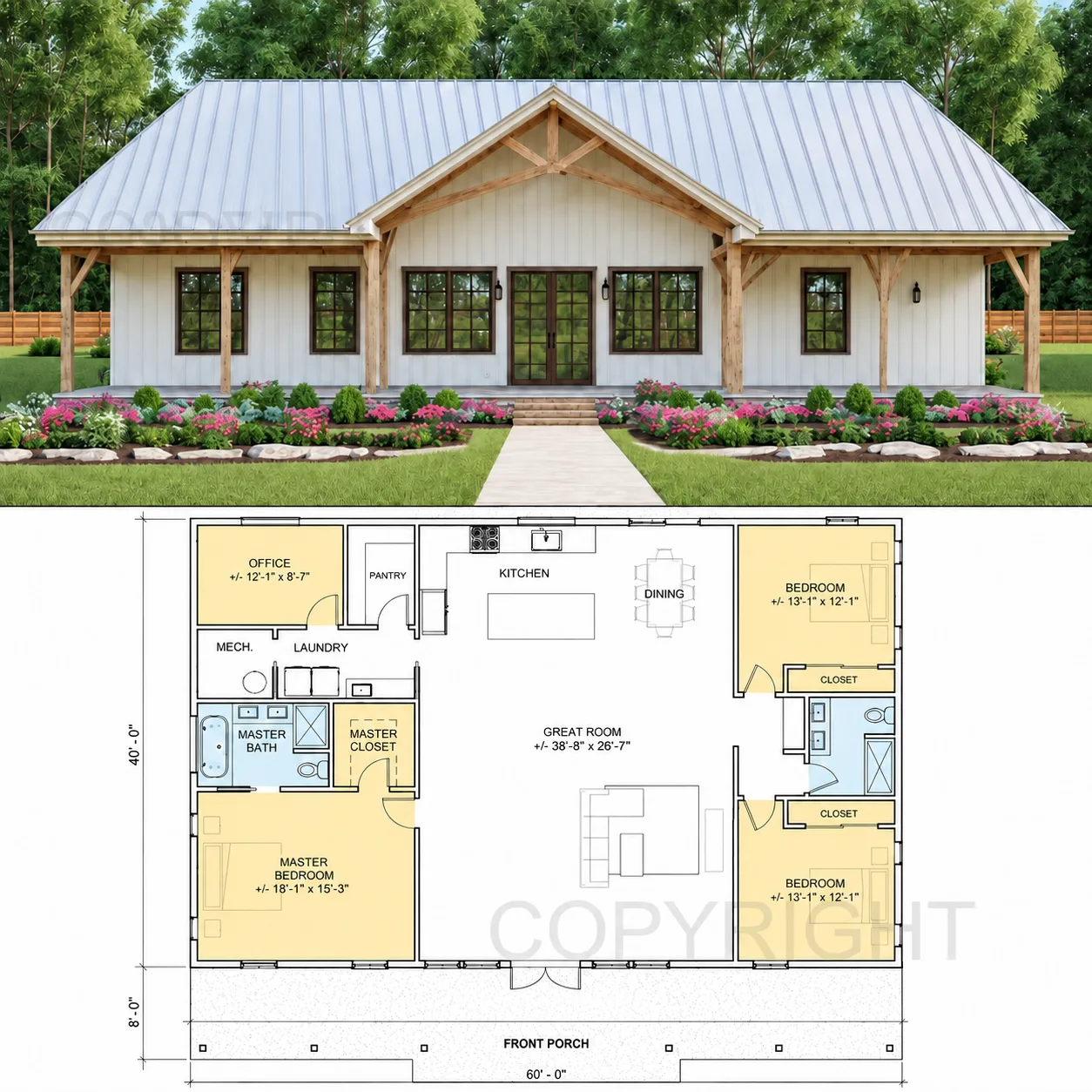 Farmhouse Barndominium 40x60 floor plan