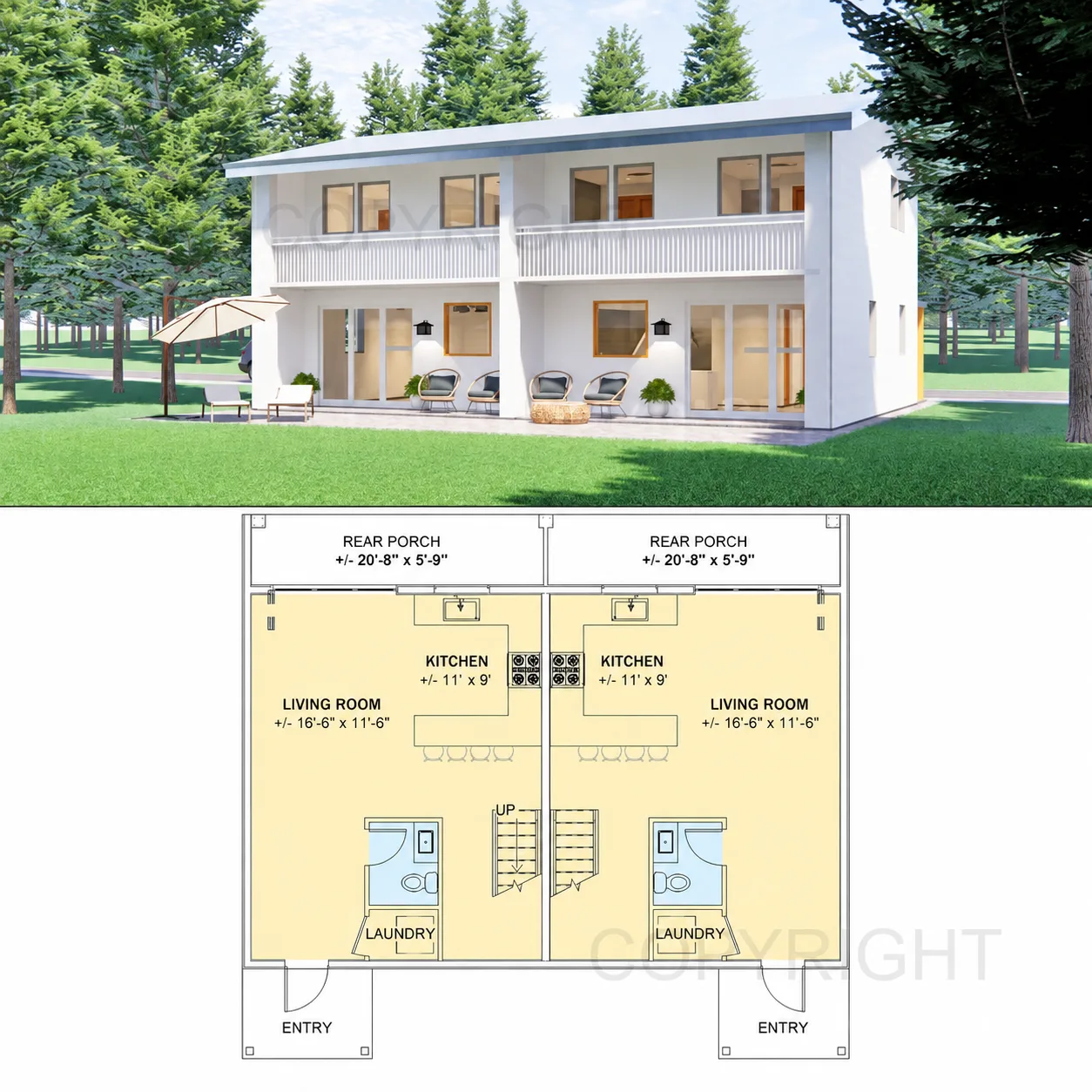 Twin Pines Two-Level Duplex floor plan
