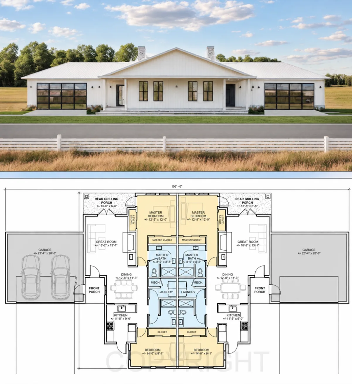 Hip Roof Duplex Investment Plan floor plan