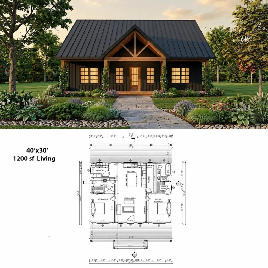 40x30 Barndominium Permit Set, 2 Bed 2 Bath