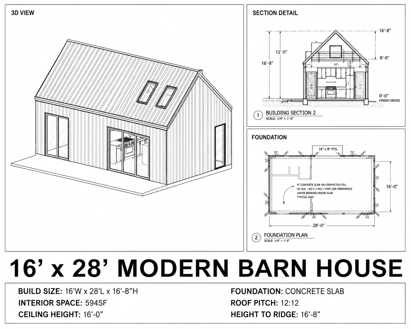 Tiny Barn House, 16x28 floor plan