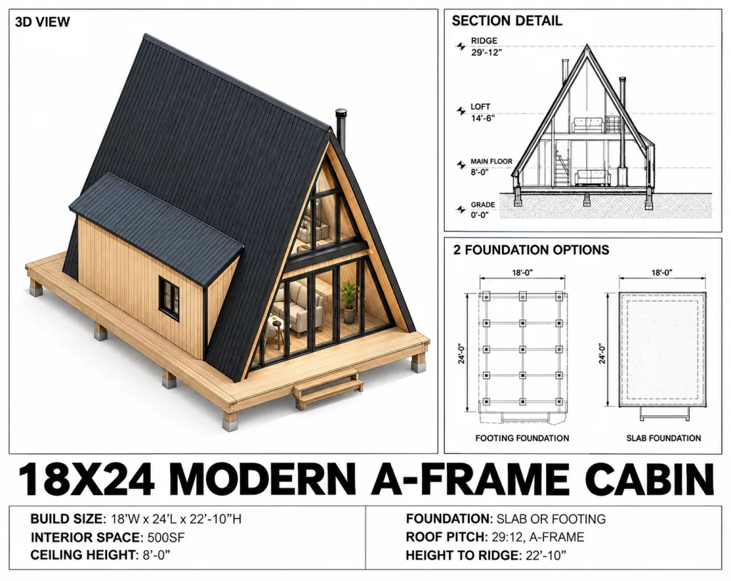 Modern A-Frame Cabin, 18x24