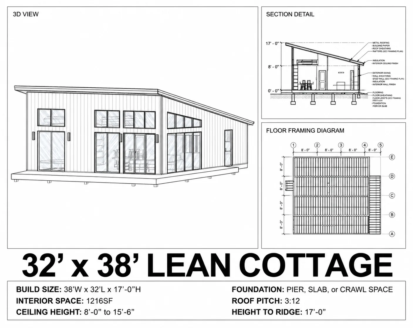 Modern Lean Cabin, 32x38 floor plan