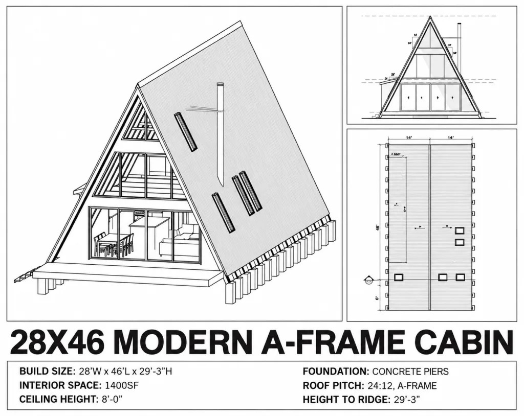 Large Modern A-Frame Cabin, 28x46
