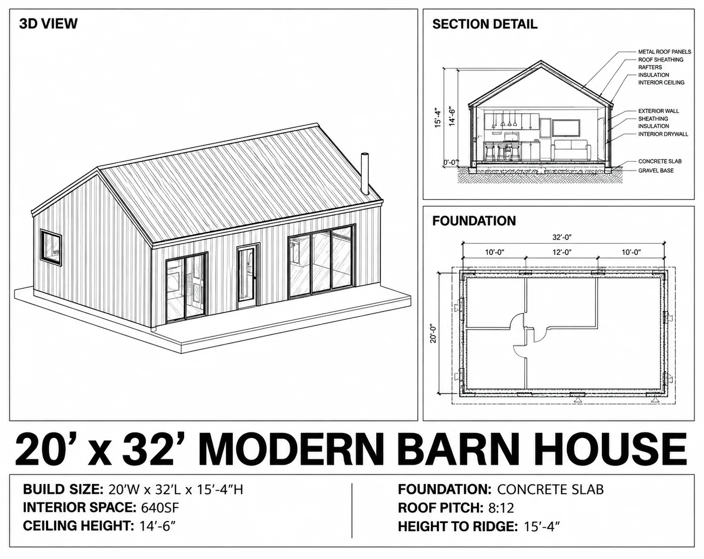 Modern Barn House, 20x32 floor plan