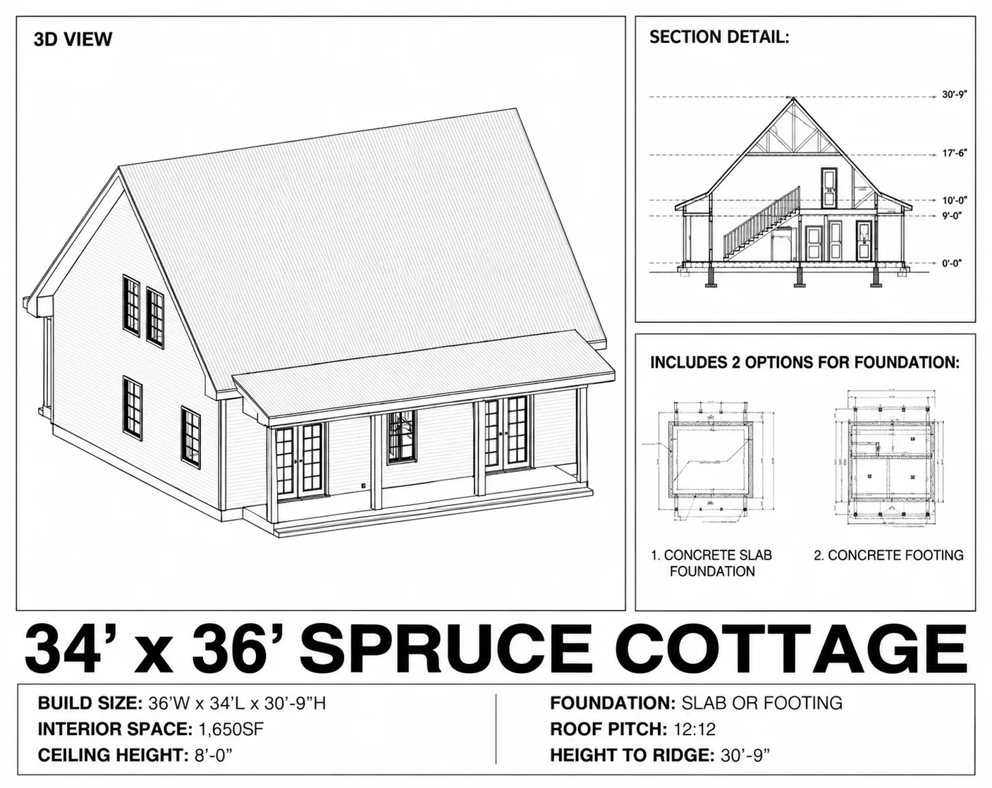 Spruce Cabin, 34x36 floor plan