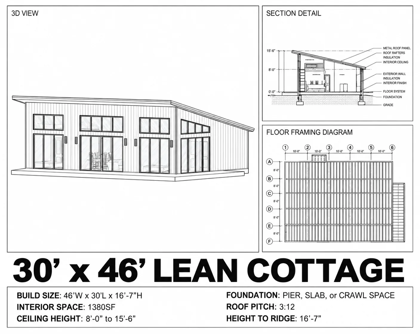 Modern Lean Cottage, 30x46 floor plan