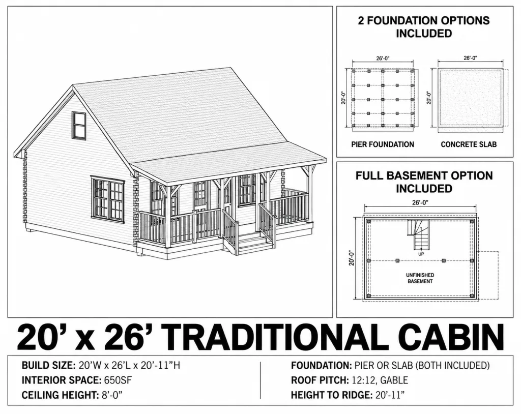 Traditional American Cabin, 20x26