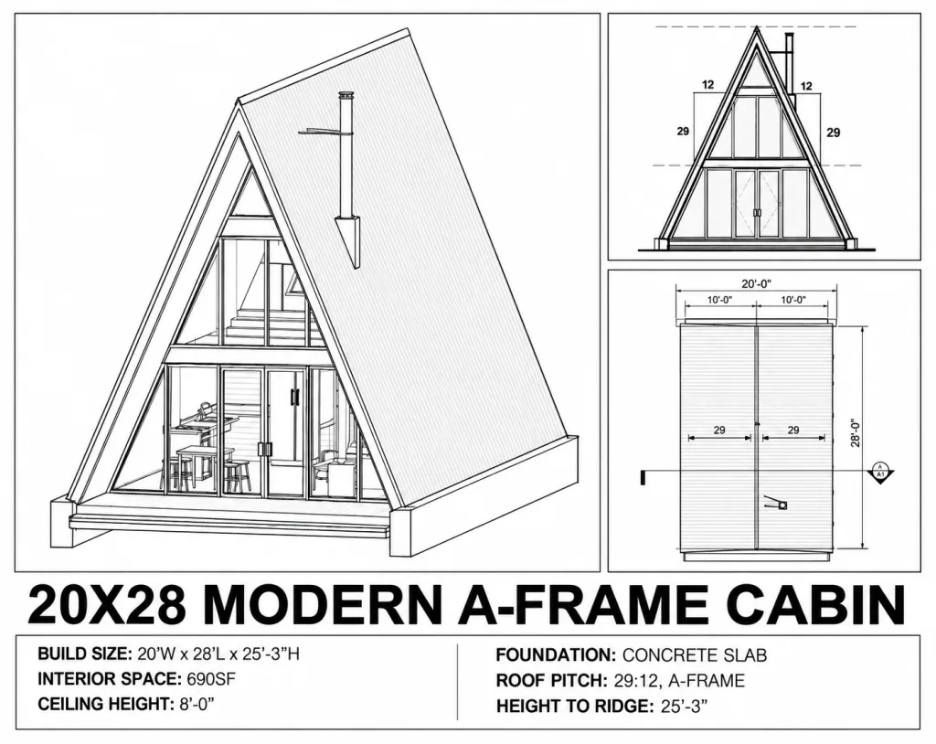 Modern A-Frame Cabin, 20x28