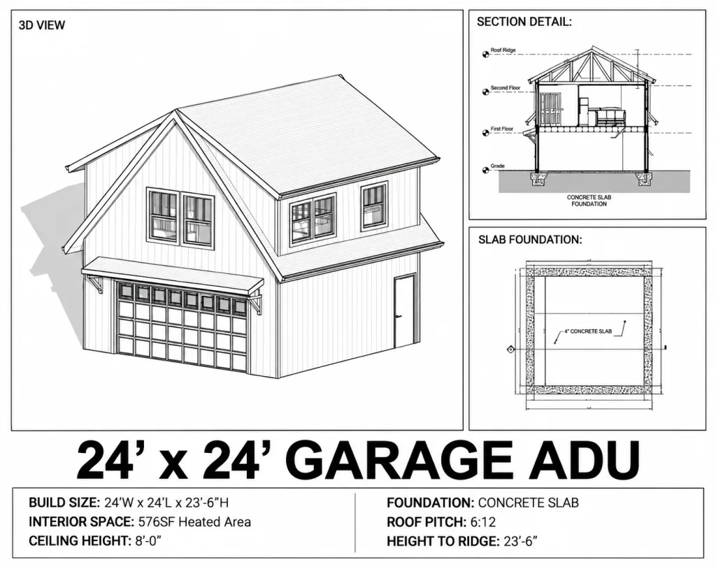 Two-Car ADU Garage Loft, 24x24