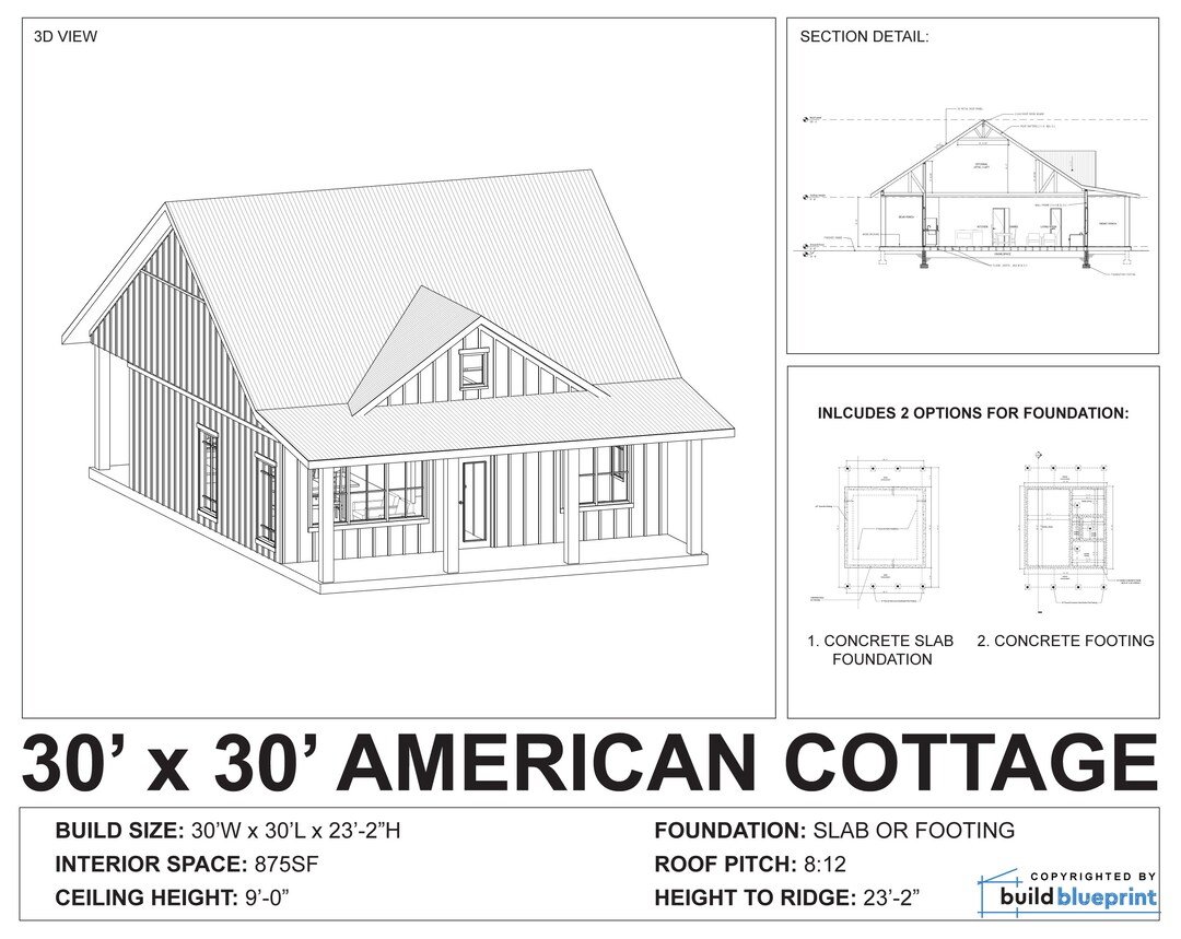 American Cottage, 30x30 floor plan