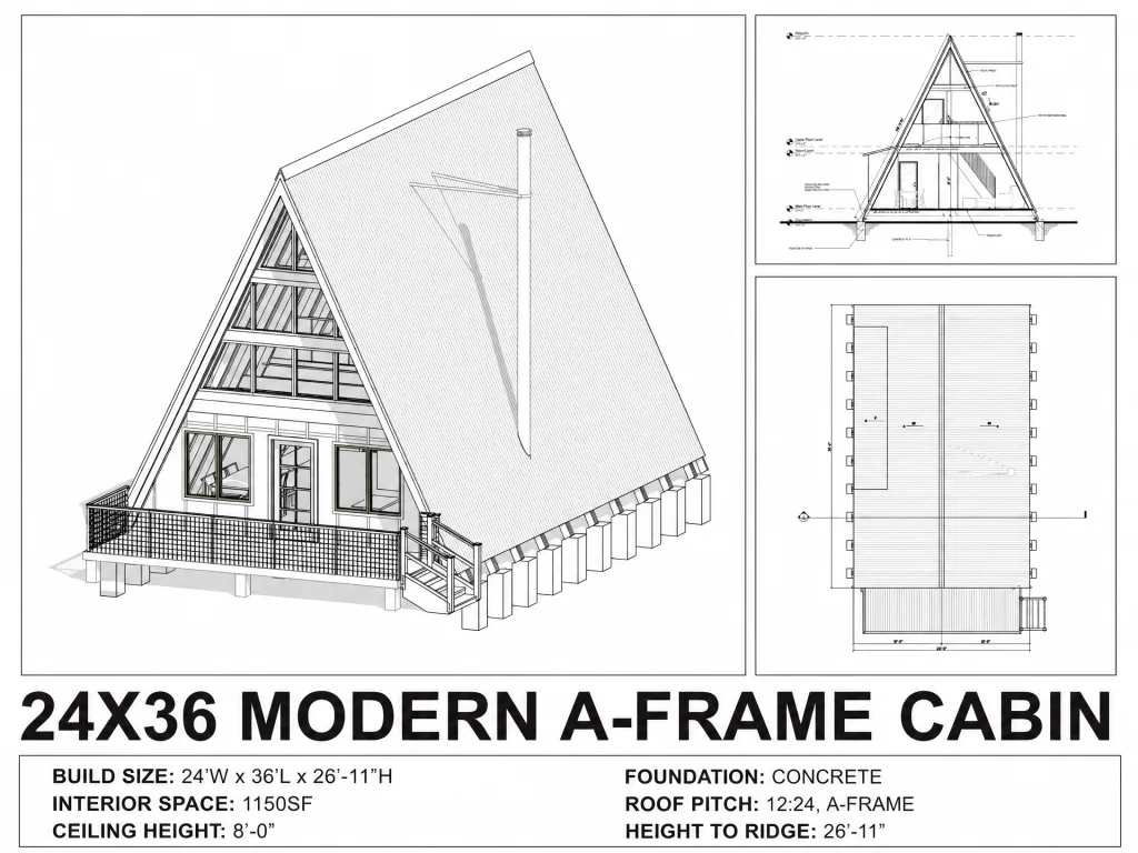 Modern A-Frame Cabin, 24x36