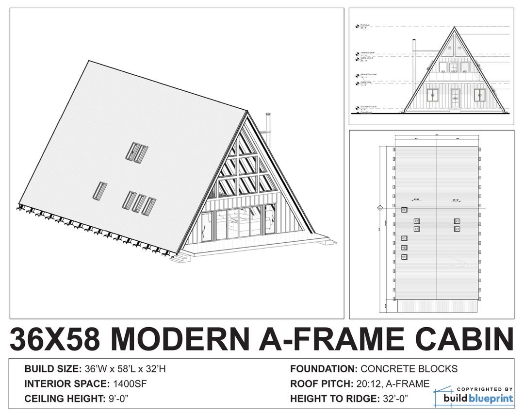 Large Modern A-Frame Cabin, 36x58 floor plan