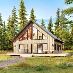 1363 sq ft 32x32 cabin plans - floor plan and elevation