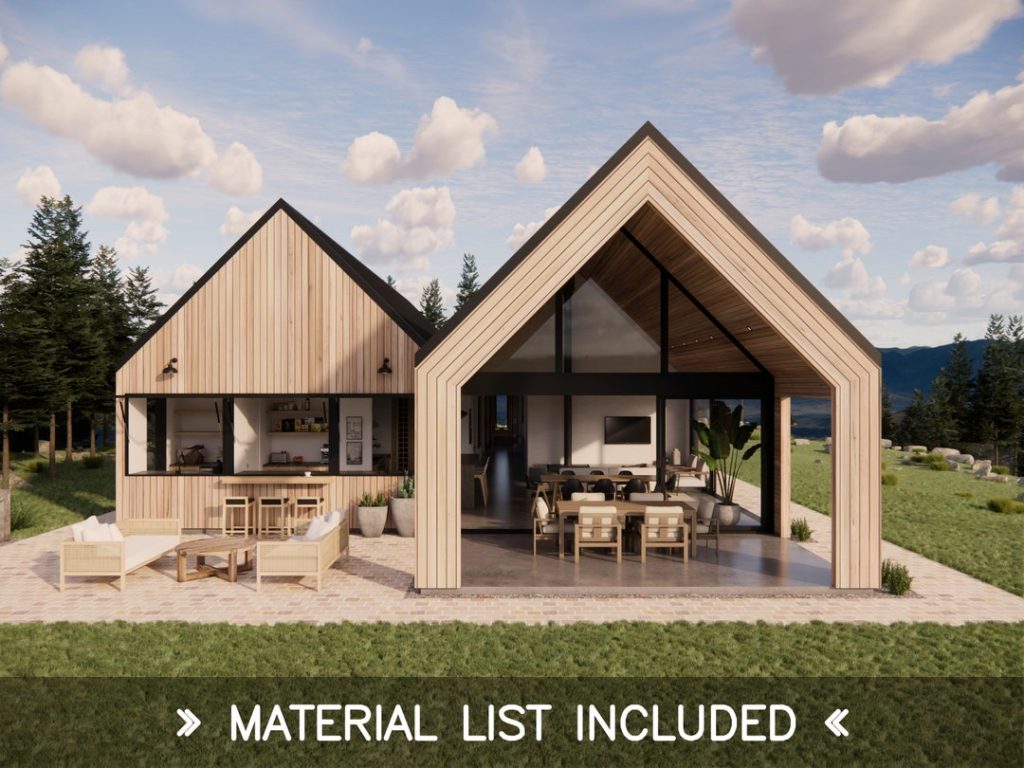 Twin Gable Modern Scandinavian Barn, Modern house plan